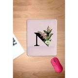 Karmat Dikdörtgeni, N Harfi, Bilek Destekli N Harfine Özel Mousepad, Konforlu Bilgisayar Faresi Pedi - Pembe
