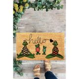 KARMAT Hello Yeşil Kurbağa Dama Desenli Kapı Önü Paspası yeşil-45 x 70