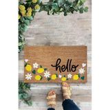 KARMAT Limon Temalı Paspas, Hello Yazılı Paspas, Kapı Önü Paspası sarı-45 x 70