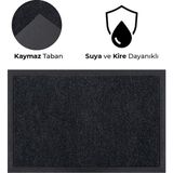 Karmat Nem Alıcı Toz Alıcı Kaymaz Taban Paspas, Iç ve Dış Mekan Paspası, Kapı Önü Paspası, Havuzlu Paspas - Siyah - 45 x 70 cm