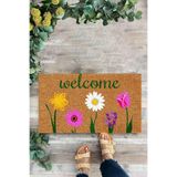 KARMAT Welcome Çiçekli Paspas, Iç Ve Dış Mekan Için Uygun Kapı Önü Paspası, Dijital Baskı renkli-45 x 70
