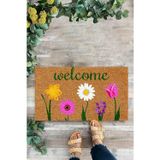 Karmat Welcome Çiçekli Paspas, Iç Ve Dış Mekan Için Uygun Kapı Önü Paspası, Dijital Baskı