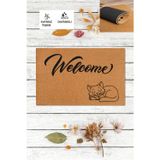 Karmat Welcome, Uyuyan Kedi, Kedi Desenli Kapı Önü Paspası, Ev Hediyesi Paspas, Çeyiz Eşyası, Dış Kapı İçin