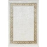 Karmen Halı Elegance Eg009a Bej Halı Gold Çerçeveli Modern Viskon Doğal Iplik Bambu Halı Tozu Az Salon Halısı