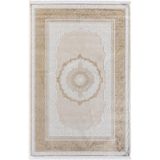Karmen Halı Elit El002S Krem Halı Gold Kenar Çerçeveli Göbekli Ince Yumuşak Akrilik Tozuaz Modern Salon Halısı,80 X 150