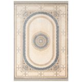 Karmen Halı Imperial Luxe Il002M Krem Gri Çerçeveli Göbekli Halı Klasik Desen 100 Tarak Bambu Viskon İpek Serisi,100 X 200