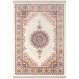 Karmen Halı Imperial Luxe Il004R Krem Çerçeveli Göbekli Halı Klasik Desen 100 Tarak Bambu Viskon İpek Serisi,160 X 230