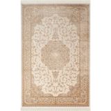 Karmen Halı Imperial Luxe Il005S Krem Çerçeveli Göbekli Halı Klasik Desen 100 Tarak Bambu Viskon İpek Serisi,100 X 200