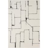 Karmen Halı Look Black Lb004W Krem Halı Siyah Dekoratif Çizgili Modern Desen Akrilik Yumuşak Tozuaz Salon Halısı,80 X 150