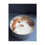 Karokstore Metal Kutuda Ahşap Fitilli, Sandal Ağacı ve Vanilya Kokulu Tamamen Bitkisel Soya Mumu - standart