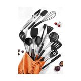 Karokstore Mora 14 Parça Silikon Uçlu Spatula Mutfak Seti - Siyah - standart