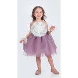 Karolin Robası Çiçekli Bilekli Aksesuarlı Kız Çocuk Abiye Elbise M00724 - Lila - 7 Yaş