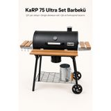 karp 75 Ultra set BBQ Mangal | Termometre Dahil, Yan Ahşap Tablalar, Alt Depolama Rafı, Tekerlekli Taşınabilir, Kömürlü Barbekü
