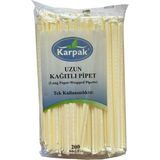Karpak Kağıtlı Sargılı Beyaz Tek Kullanımlık Düz Pipet Kamış 23 Cm. - 200 Adetlik 1 Paket