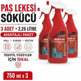 Karpaks Rust-Ex Pas Lekesi Çıkarıcı Sprey 750 ml x 3 Halı Koltuk Kumaş ve Döşeme Için - 2,25 lt