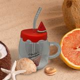 Karpuz Tasarımlı Cam Kupa Bardak - 450 ml - Silikon Kapaklı - Pipetli - 1 lt - Renkli