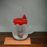Karpuz Tasarımlı Cam Kupa Bardak - 450 Ml - Silikon Kapaklı - Pipetli