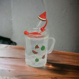 Karpuz Tasarımlı Kupa Bardak 400 ML - Cam Pipetli