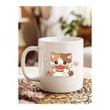 Karpuz Yiyen Kawaii Kedi Premium Porselen Kupa Bardak 300 ml kp100kp