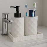 Karra Art El Yapımı Beton Banyo Seti – 3 Parça (sabunluk, Diş Fırçalık, Tepsi) Beyaz