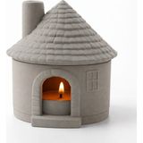 Karra Art Mini Kulübe Şeklinde Seramik Mumluk – Dekoratif Tealight Ev Gri
