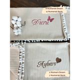 Karsu Tasarım Nakışlı Isimli Örgü Desen Bebek Pikesi %100 Pamuk Bebek Battaniyesi 90X120 Bej(Latte)