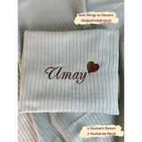Karsu Tasarım Nakışlı Isme Özel Örgü Desen Bebek Pikesi %100 Pamuk Bebek Battaniyesi 90X120 - Yeşil - Beyaz - Mint