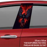 Karta Kanatlı Kırmızılı Oto Sticker - Yeni Nesil Hd Baskı Kalitesi Araba Kapı Direkleri Kaplama Folyosu - Tuning Modifiye Aksesuar