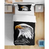 Kartal Eagle 3D Dijital Baskılı Tek Kişilik Çarşafsız Genç Erkek Çocuk Nevresim Takımı - Siyah - Beyaz - 160 x 220 cm