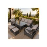 Kartal Plan Teknik Rattan Bahçe Balkon Oturma Grubu 3+1+1 Cam Tablalı Siyah Bahçe Mobilyası
