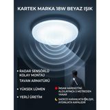 Kartek 18W Ledli Radar Sensörlü Sıva Üstü Tavan Armatürü - Yüksek Lümen, Akıllı Aydınlatma,aydınlatma Glop Armatürü LED Avize Aplik Balkon Banyo Koridor Lambası LED (Beyaz) - YOK