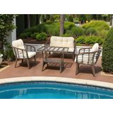 Kartepe 2 1 1 Rattan Bahçe Balkon Takımı,kahve Rattan/krem Kumaş Kahverengi - Krem