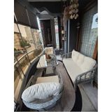 Kartepe Galvaniz Boru 2 1 1 Sehpa 60 90 Rattan Bahçe Balkon Takımı,gri Rattan/krem Kumaş Gri Rattan / Krem Kumaş