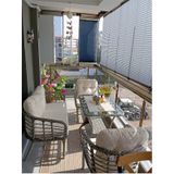 Kartepe Galvaniz Boru 2 1 1 Sehpa 60 90 Rattan Bahçe Balkon Takımı,kahve Rattan/krem Kumaş Kahve Rattan-krem Kumaş
