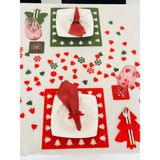Karter İnovasyon Yılbaşı Temalı Kare Karışık Supla Seti, Yılbaşı Yemek Seti 10 Kişilik Kırmızı-Yeşil Karışık Set - 32 x 32 cm - Çok Renkli