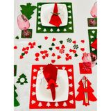 Karter İnovasyon Yılbaşı Temalı Kare Karışık Supla Seti, Yılbaşı Yemek Seti 2 Kişilik Kırmızı-Yeşil Karışık Set - 32 x 32 cm - Çok Renkli