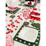 Karter İnovasyon Yılbaşı Temalı Kare Karışık Supla Seti, Yılbaşı Yemek Seti 8 Kişilik Kırmızı-Yeşil Karışık Set - 32 x 32 cm - Çok Renkli