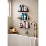 Karteya 3'lü Set Yapışkanlı 4 Kancalı Paslanmaz Banyo Rafı Mat Siyah Banyo Şampuanlık Duşakabin Duş Askısı