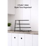 Karteya 4 Katlı Bölmeli Metal Organizer Tava Rafı Siyah Mutfak Düzenleyici Siyah