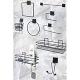 Karteya 9'lu Set Siyah Fön Makinesi Askısı Havluluk Wc/tuvalet Kağıtlık Rulo Havluluk Şampunanlık Banyo Set Siyah