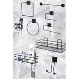 Karteya 9'lu Set Siyah Fön Makinesi Askısı Havluluk Wc/tuvalet Kağıtlık Rulo Havluluk Şampunanlık Banyo Set