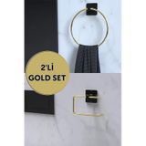 Karteya Gold 2'li Set Avantajlı Yuvarlak Havluluk Ve Tuvalet Kağıdı Tutacağı Altın