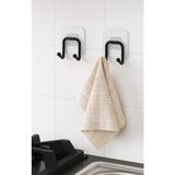 Karteya Güçlü Yapışkanlı 2 Adet Çift Kancalı Banyo Mutfak Askısı Metal Askılık Duvar Askı Organizer - Siyah