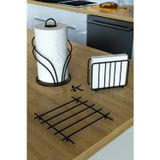 KARTEYA Lüx Paslanmaz Servis Sunum Seti Havluluk Peçetelik Nihale Siyah Parlak 3'lü Mutfak