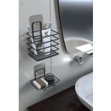 KARTEYA Paslanmaz Metal Banyo Duvar Organizeri - Yapışkanlı Diş Fırçalık ve Sabunluk Seti - 2'li Süper Set