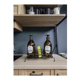 KARTEYA Standlı Sıvı Sabunluk Seti - Standlı Sabunluk - Metal Standlı Sabunluk - 500 ml Amber Cam