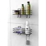 KARTEYA Yapışkanlı 4 Kancalı Banyo Rafı Banyo Şampuanlık Duşakabin Duş Askısı 2 li Set