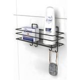 KARTEYA Yapışkanlı 4 Kancalı Banyo Rafı Mat Siyah Banyo Şampuanlık Duşakabin Duş Askısı