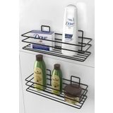 KARTEYA Yapışkanlı Banyo Rafı Mat Siyah Banyo Şampuanlık Duşakabin Duş Askısı 2 Li Set
