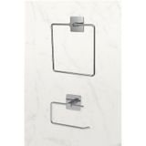 Karteya Yapışkanlı Gümüş Wc Kağıtlık Ve Kare Havluluk Banyo Mutfak 2'li Set Krom